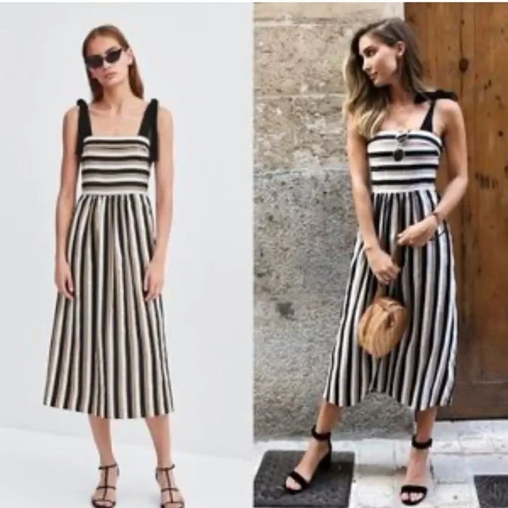 Zara Bow Straps Striped Midi Dress